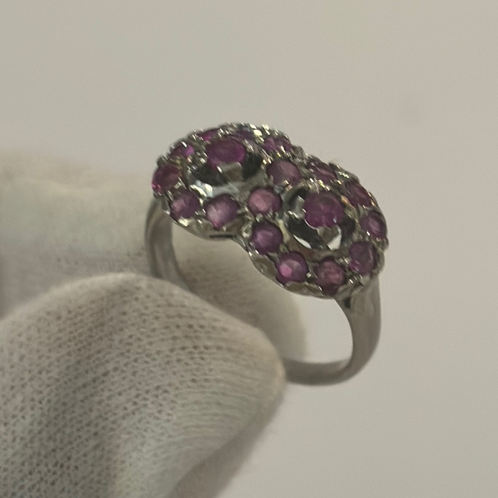 Vintage Antique sterling silver double crown design pink sapphire stones  ring